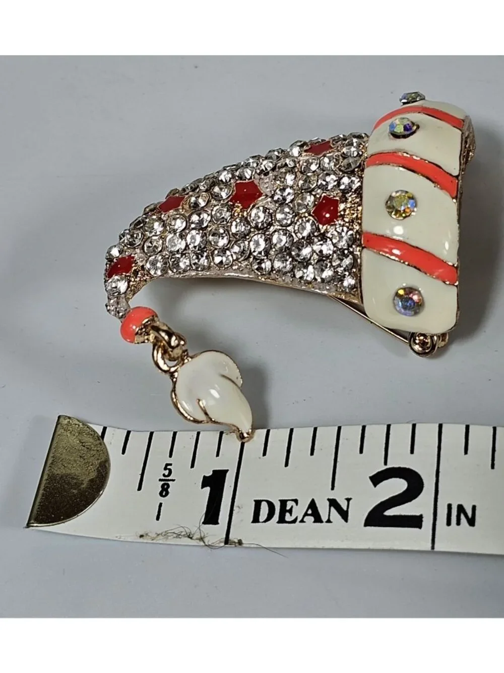 SANTA CLAUS Hat STAR Rhinestone Christmas Necklace Pendant Brooch Pink Stripe